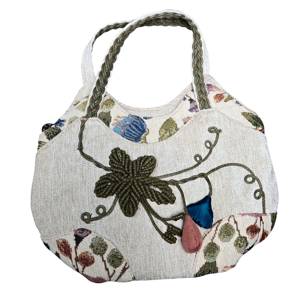 Women's Boho Tapestry Shoulder Bag Floral Macrame Appliqué Hobo Handbag